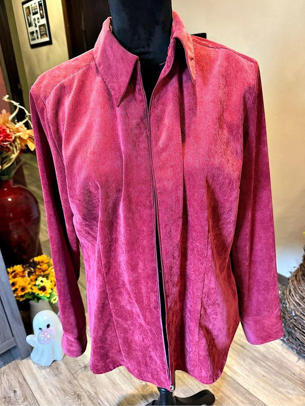 Croft&Barrow Corduroy Button Front Shirt in Pink Size Large